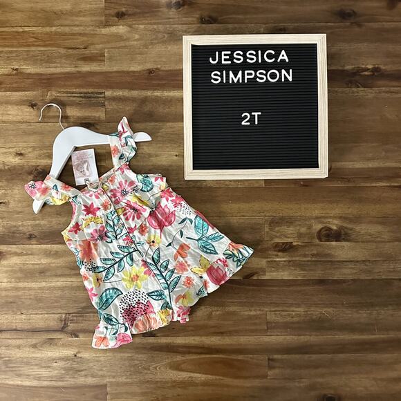 NWT Jessica Simpson Tropical Colorful Sleeveless Floral Ruffle Romper Shorts 2T - Picture 1 of 6